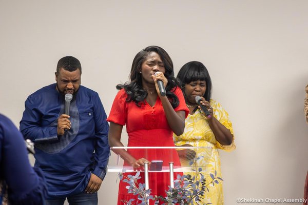 The worship team leads the congregation.